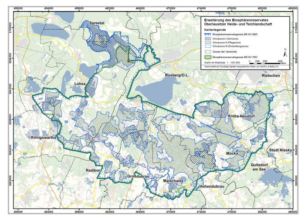 Zonierungskarte UNESCO Biosphärenreservat Oberlausitzer Heide- und Teichlandschaft Stand 2025